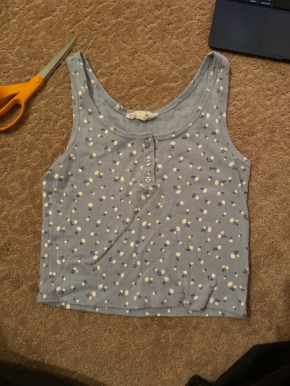 Pink Rose Light Blue Floral Tank Top
